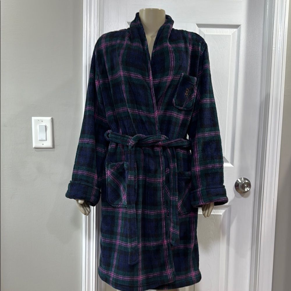 Ralph Lauren Blue and Pink Cozy Shawl Collar Jacket